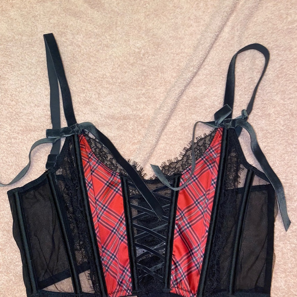 Victoria's Secret Red and Black Plaid Lace Bra